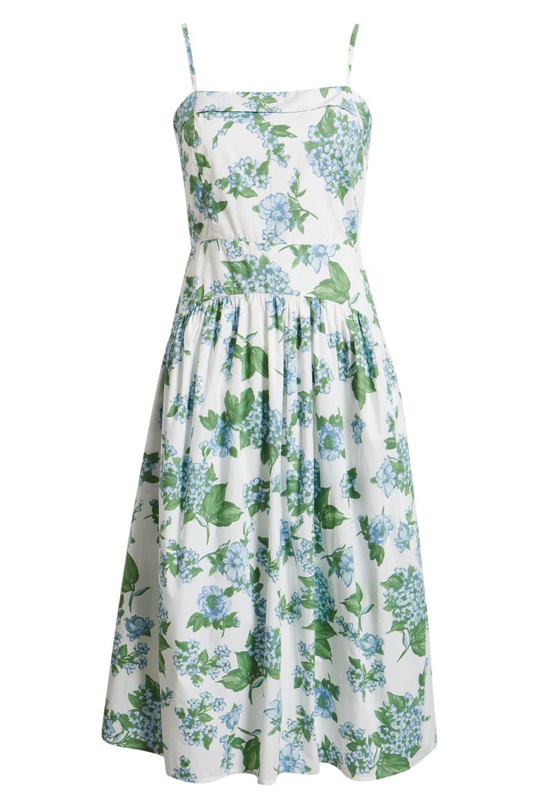 Floral Fold Over Neck Drop Waist Cotton Midi Sundress, Alternate, color, DUSTY BLUE