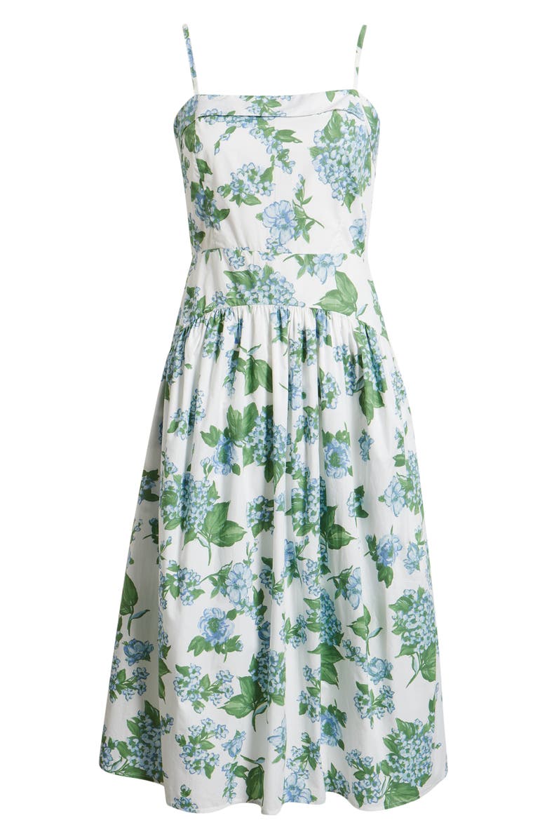 CeCe Floral Fold Over Neck Drop Waist Cotton Midi Sundress, Alternate, color, Dusty Blue