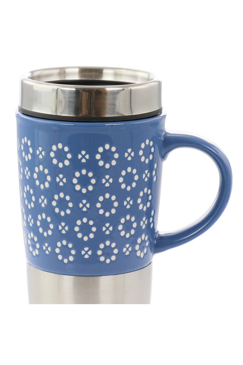Travertine 16 Ounce Stoneware and Stainless Steel Travel Mug With Lid, Alternate, color, Blue