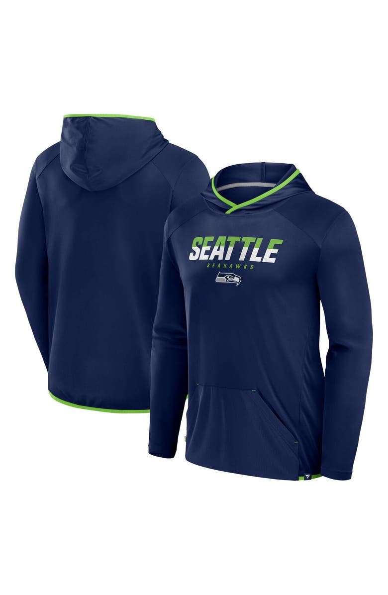 FANATICS Men's Fanatics College Navy Seattle Seahawks Transitional Defender Hoodie Long Sleeve T-Shirt, Main, color, College Navy
