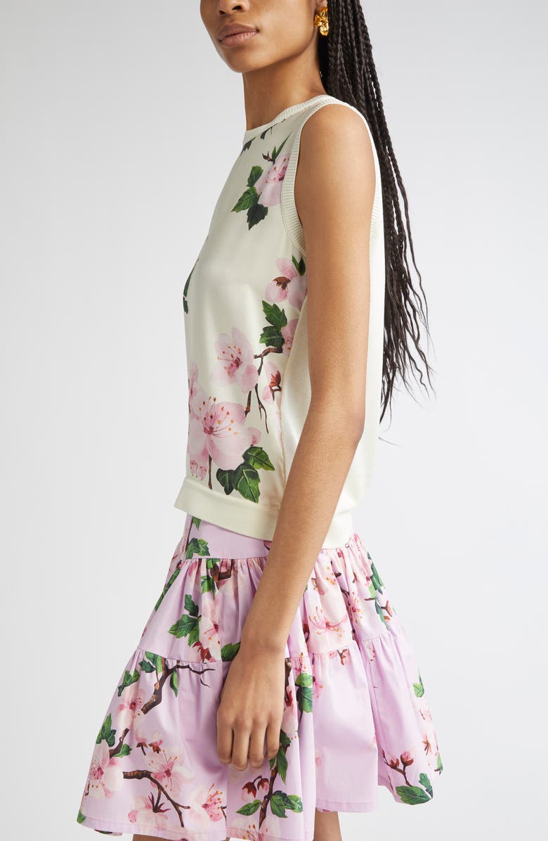 Oscar de la Renta Cherry Blossom Inset Sweater Tank, Alternate, color, Pink/ Ecru