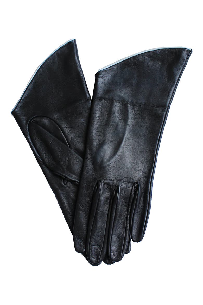 Sophianna Leather Gloves, Main, color, BLACK/ CREAM