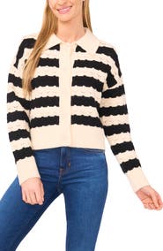 CeCe Stripe Collared Cardigan