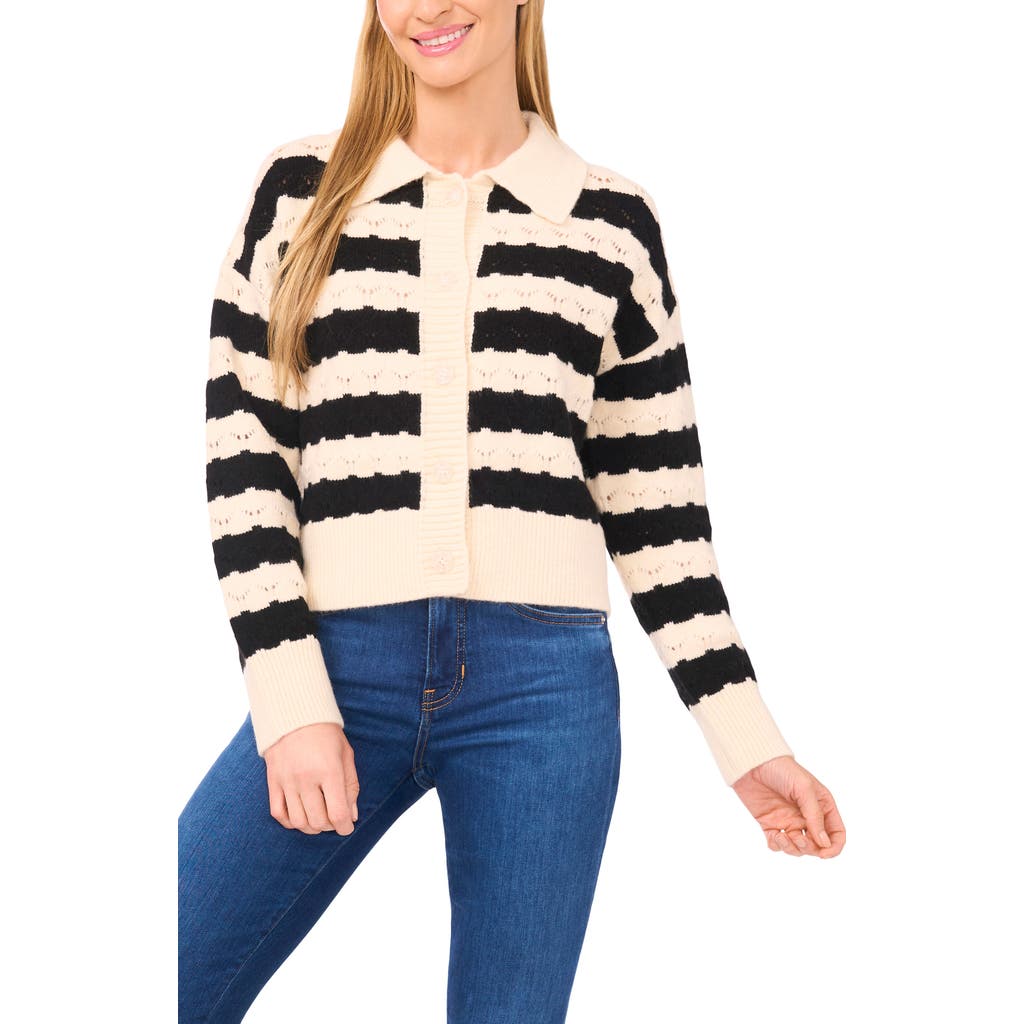 Cece Stripe Collared Cardigan In Neutral