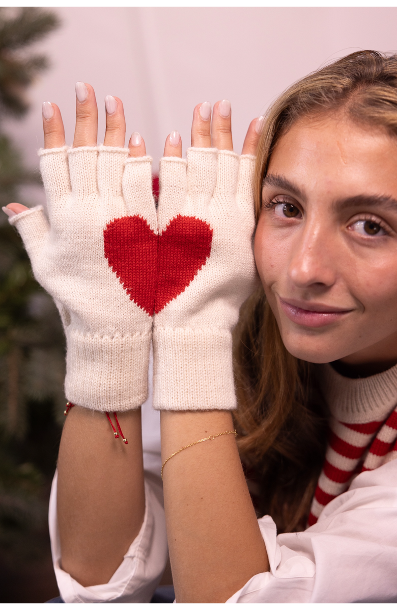 YAPA Heart Fingerless Alpaca Gloves, Alternate, color, White