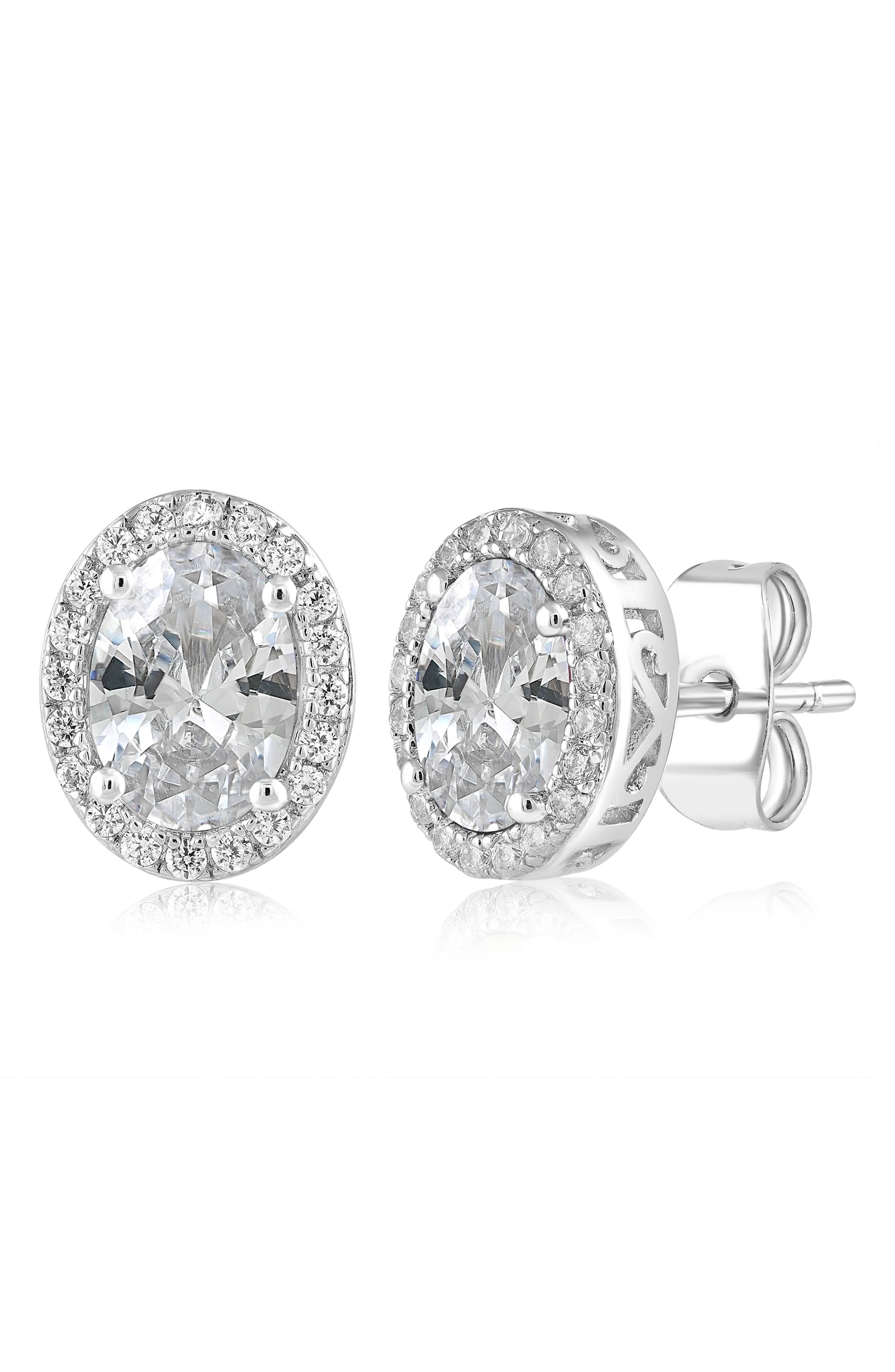 Oval Cubic Zirconia Halo Stud Earrings