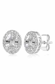 Oval Cubic Zirconia Halo Stud Earrings