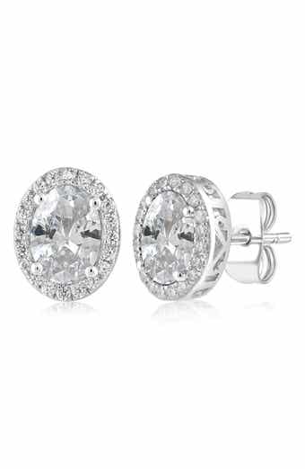Oval Cubic Zirconia Halo Stud Earrings