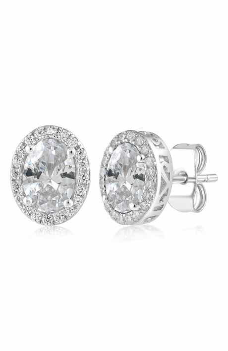 Oval Cubic Zirconia Halo Stud Earrings