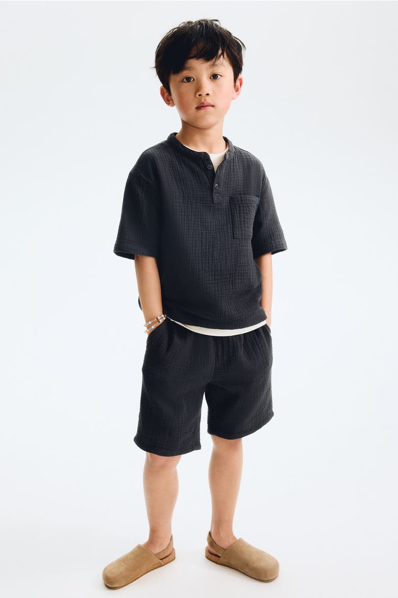 2-piece Cotton Muslin Henley Set, Alternate, color, Dark gray