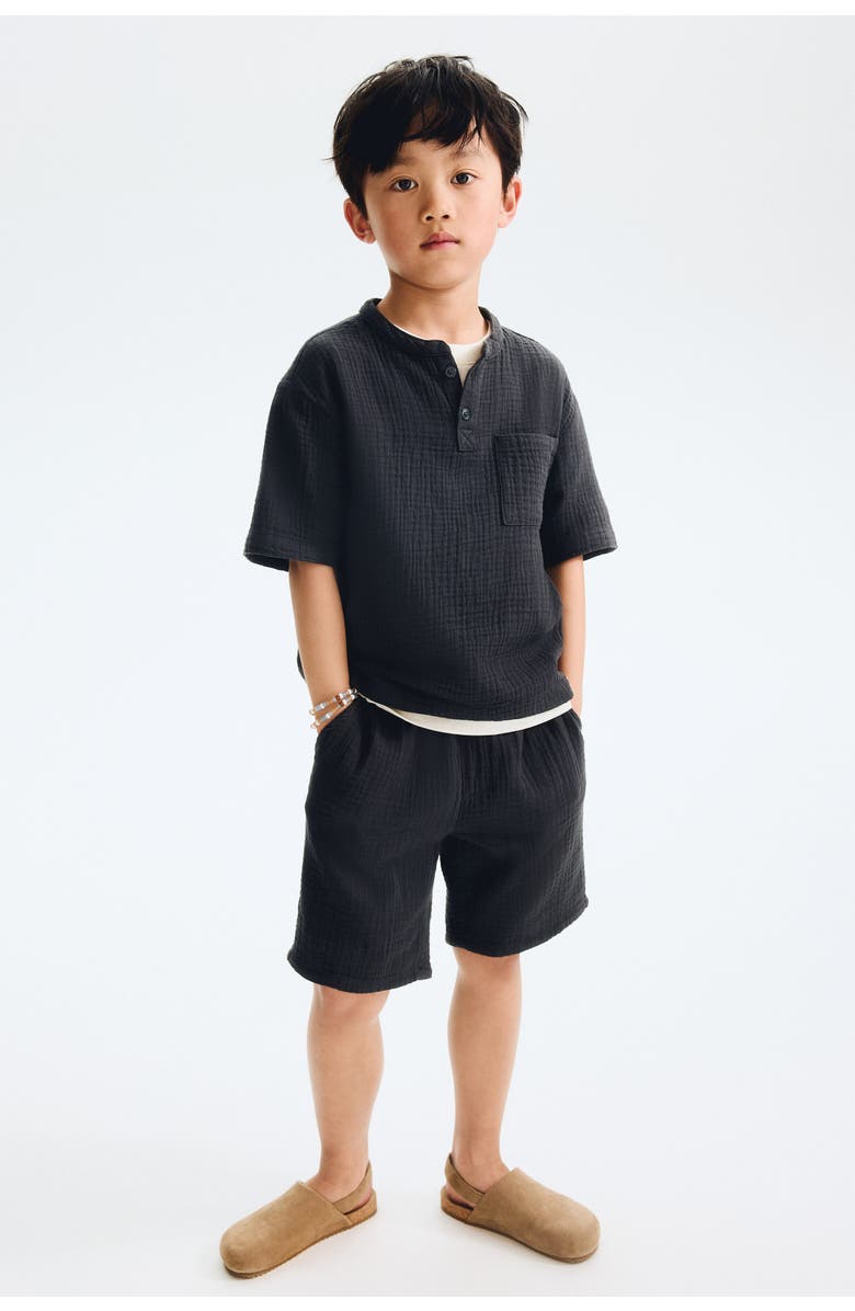 H&M 2-piece Cotton Muslin Henley Set, Alternate, color, Dark Gray