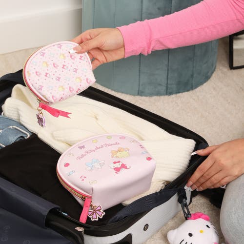 Hello Kitty Large And Small Dome Cosmetic Travel Bag Set In Brown