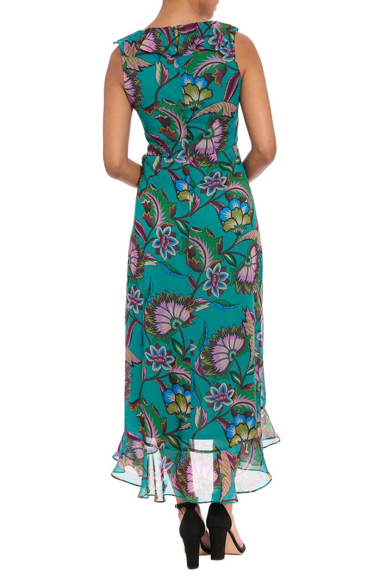 Floral Ruffle Sleeveless Faux Wrap Dress, Alternate, color, TEAL/ BERRY