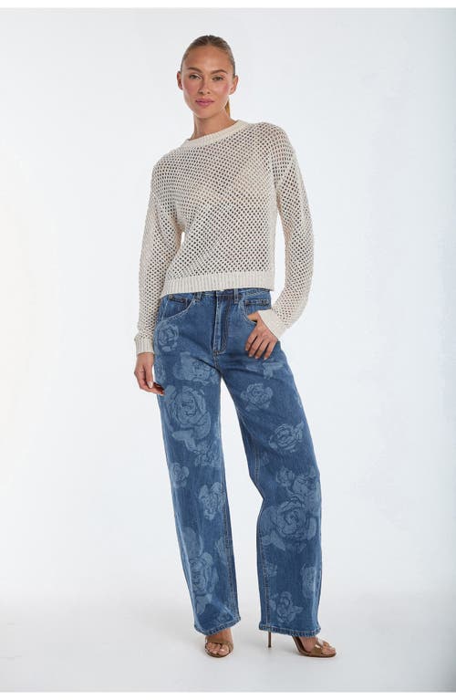 Noli Yoga Rose Print High Rise Relaxed Jean In Medium Blue