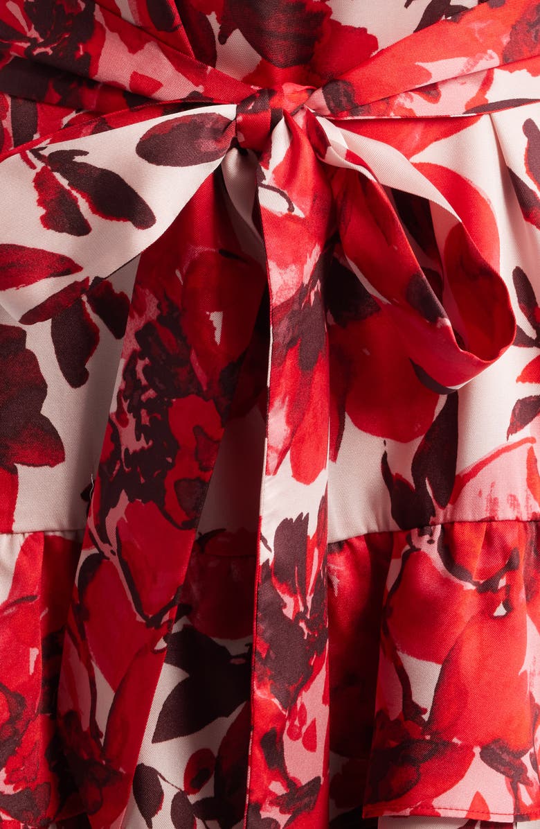 Anne Klein Floral Tiered Tie Waist Dress, Alternate, color, Rose Mist Multi