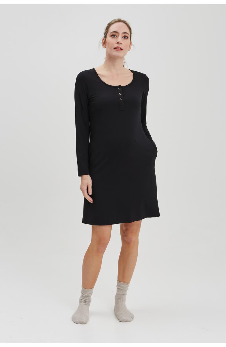Nom Maternity Heart On My Sleeve Maternity & Nursing Nightgown, Main, color, Black