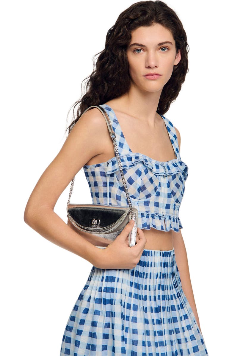 SANDRO Mambo leather clutch, Alternate, color, Silver