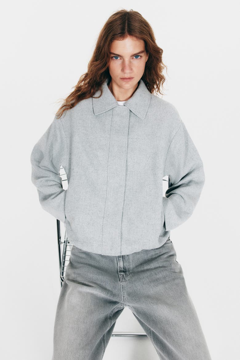 Collared Bomber Jacket, Alternate, color, Gray