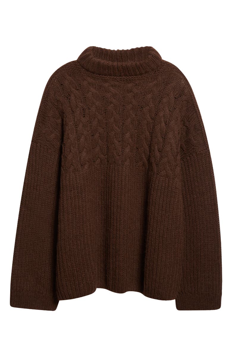 Cecilie Bahnsen Belinda Mixed Stitch Wool & Alpaca Sweater, Alternate, color, Brown