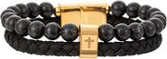 EYE CANDY LOS ANGELES Gabriel Titanium Cross Bracelet with Authentic Leather