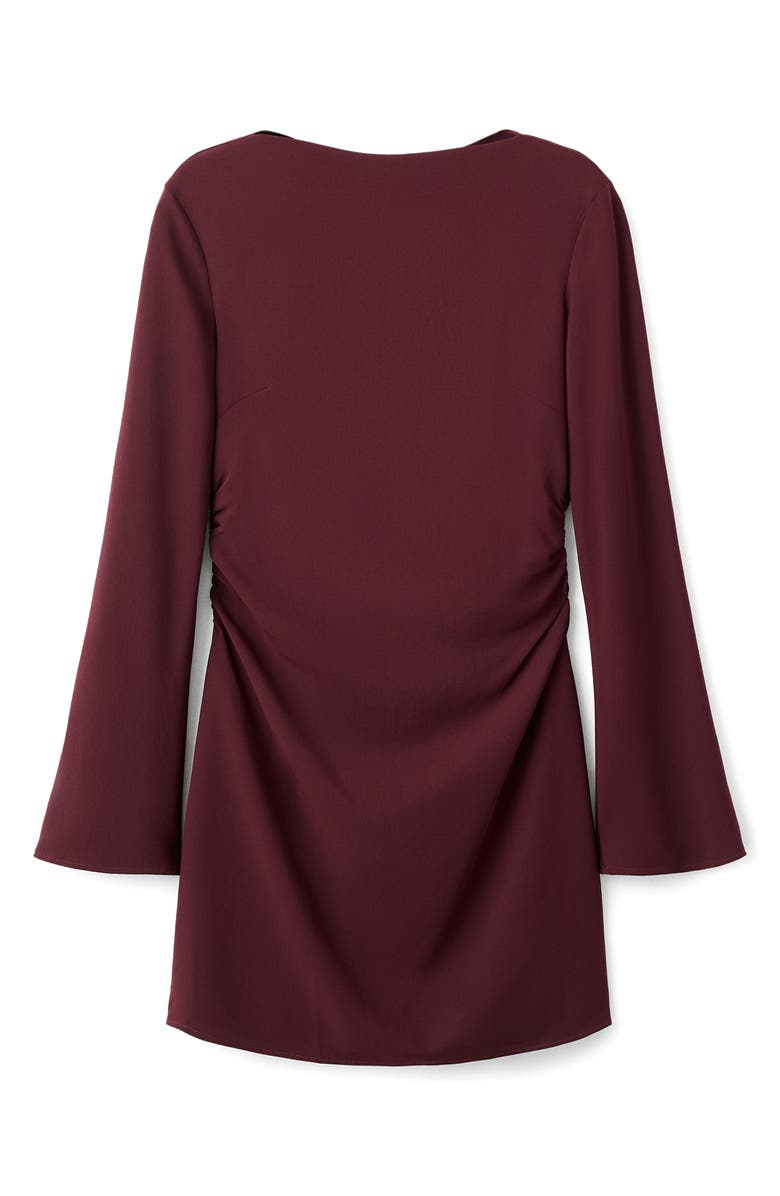 MANGO Ruched Bateau Neck Long Sleeve Minidress, Alternate, color, Maroon