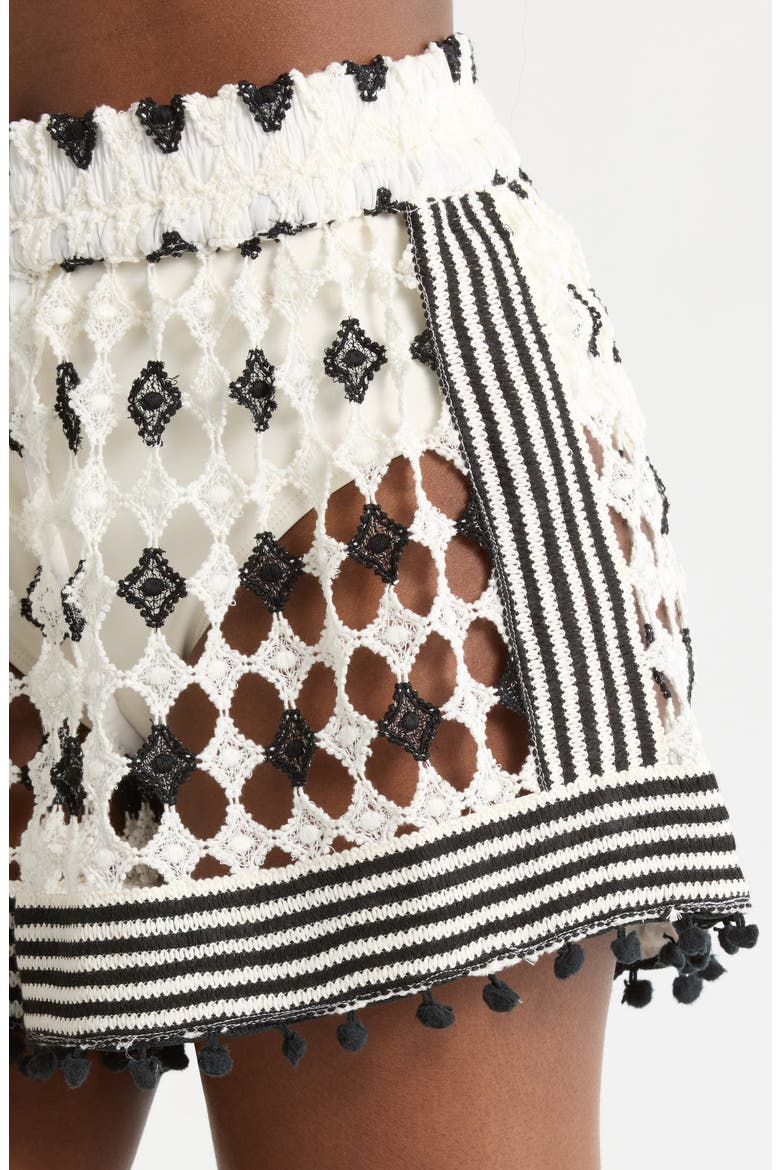Cordelia Open Knit Cover-Up Shorts, Alternate, color, BLACK/ SANDSTONE CROCHET