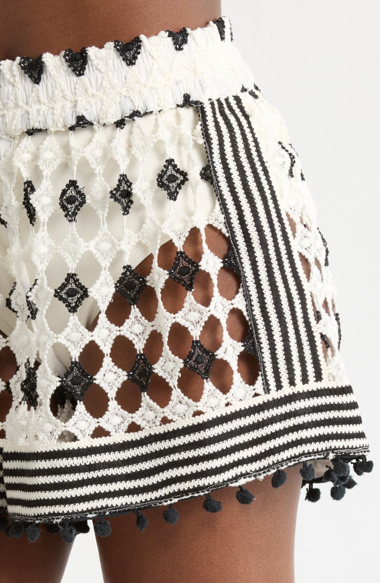 Ramy Brook Cordelia Open Knit Cover-Up Shorts, Alternate, color, Black/ Sandstone Crochet