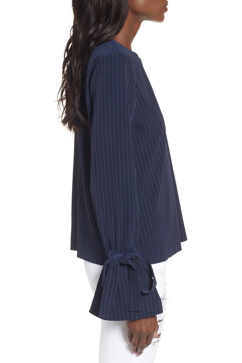 Pinstripe Tie Sleeve Top, Alternate, color, NAVY