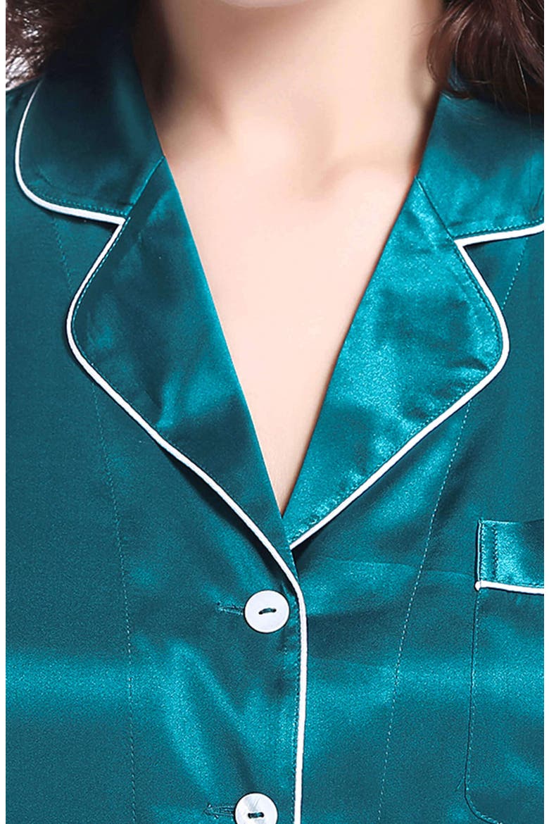Women's Chic Trimmed Silk Pajama Set, Alternate, color, Dark Teal