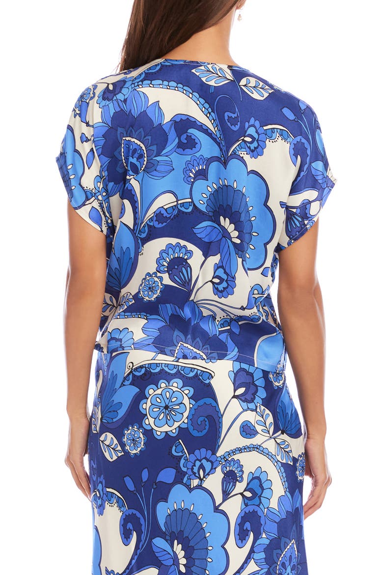 Blouson Side Tie Satin Wrap Top, Alternate, color, BLUE PRINT