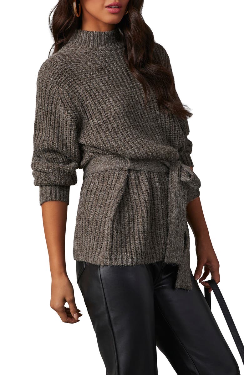 VICI Collection Wixson Rib Belted Mock Neck Sweater, Alternate, color, 