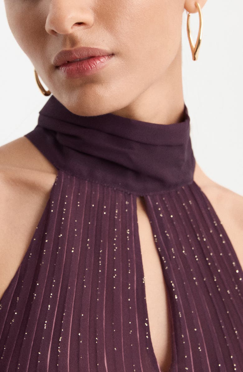 MANGO Metallic Pleated Maxi Dress, Alternate, color,