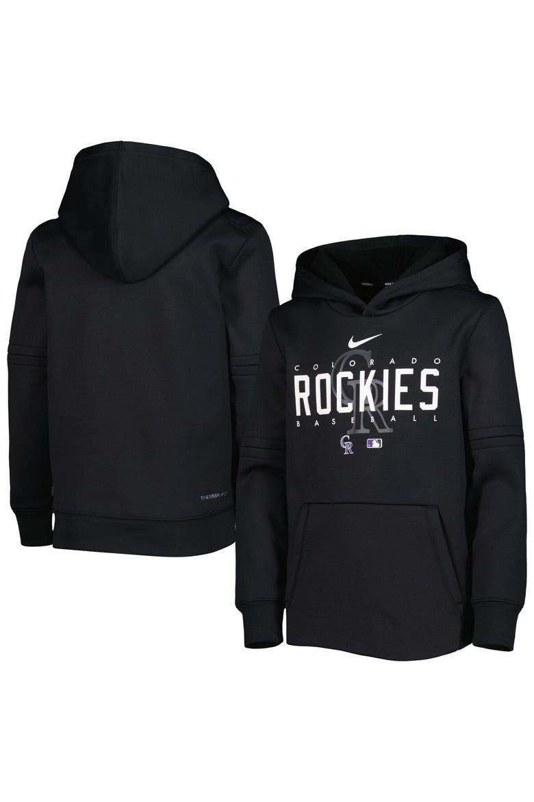 Youth Nike Black Colorado Rockies Pregame Performance Pullover Hoodie, Alternate, color, Black