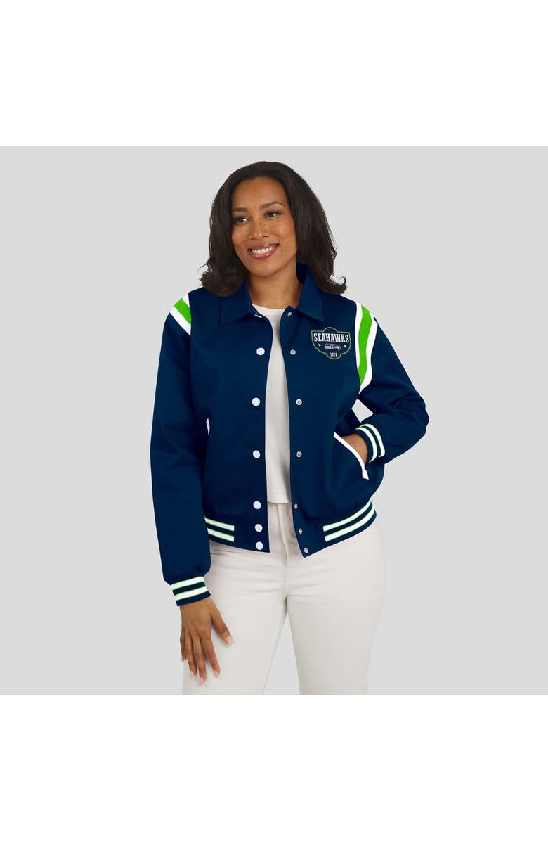 WEAR by Erin Andrews Women's WEAR by Erin Andrews College Navy Seattle Seahawks Varsity Lightweight Full-Snap Jacket, Alternate, color, College Navy