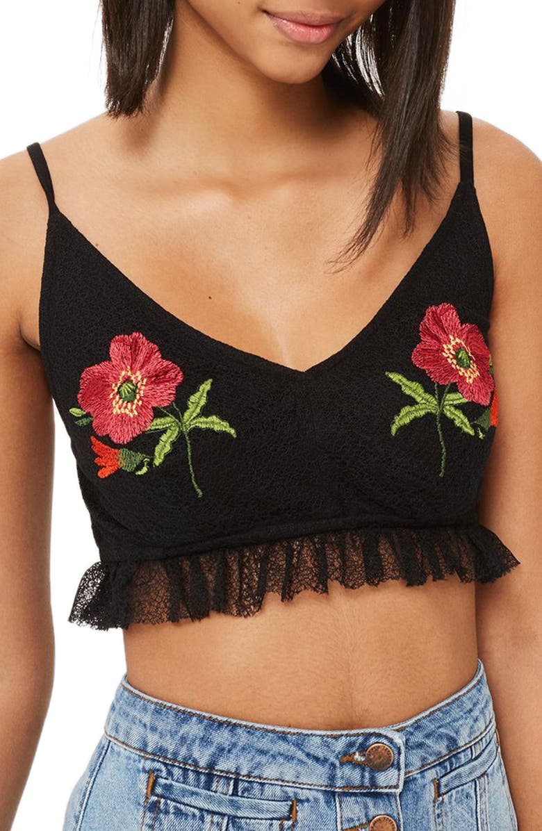 Topshop Floral Lace Bralet, Main, color,