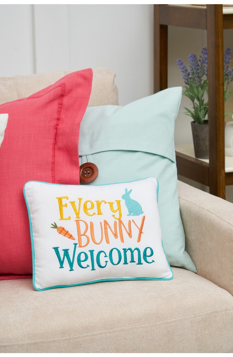C&F Home "Every Bunny Welcome" Easter Cotton Blend Mini Accent Pillow 9" x 12", Alternate, color, White