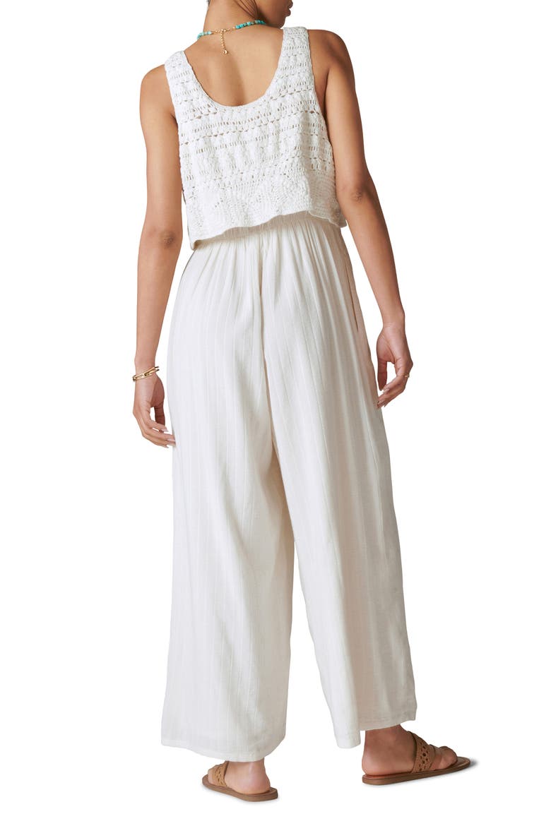 Crochet Wide Leg Cotton & Linen Jumpsuit, Alternate, color, WHITE