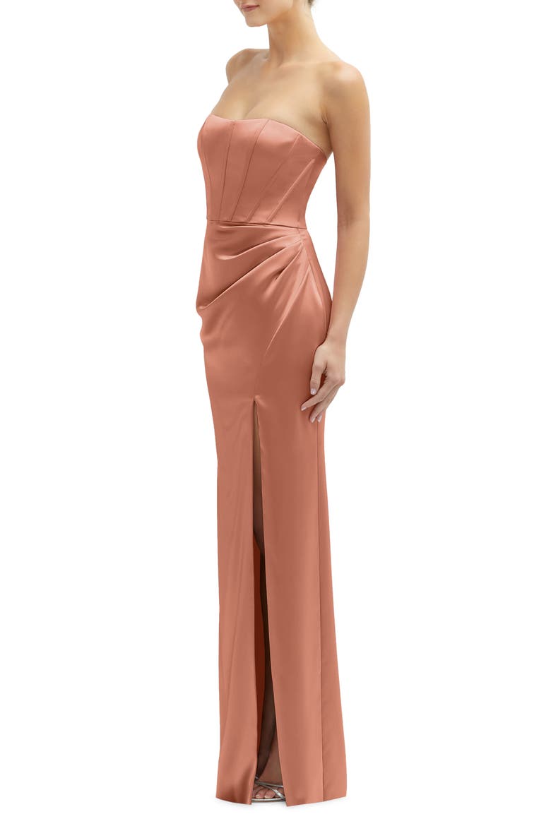 Corset Strapless Charmeuse Gown, Alternate, color, COPPER PENNY