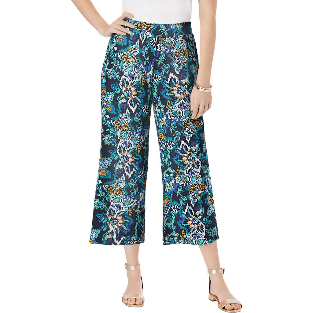 Jessica London Everyday Stretch Knit Wide Leg Crop Pant In Multi