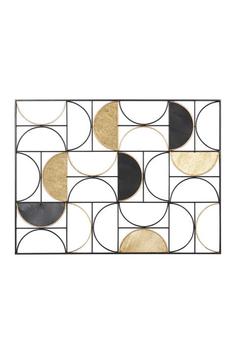 Black Metal Half Moon Geometric Wall Decor with Goldtone Detailing