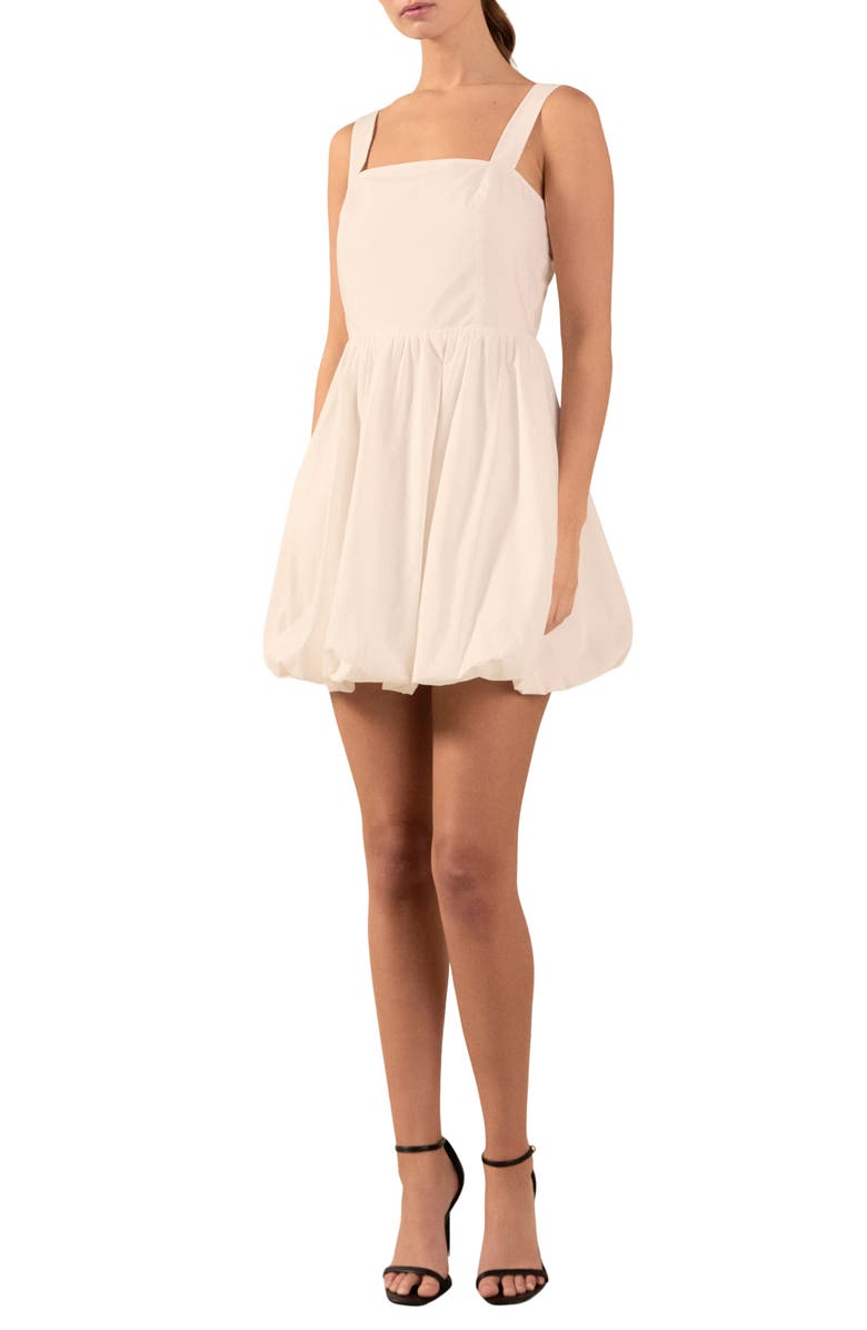 Endless Rose Square Neck Bubble Hem Cotton Minidress, Main, color, Off White