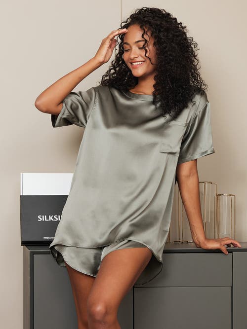 Silksilky Pure Silk Casual Womens Sleep Tee In Darkgray