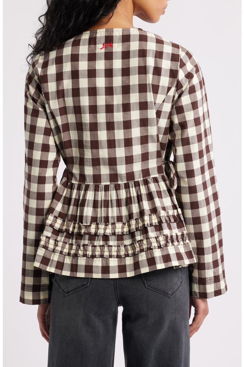Madison Gingham Long Sleeve Organic Cotton Top, Alternate, color, BUTTER/ BROWN