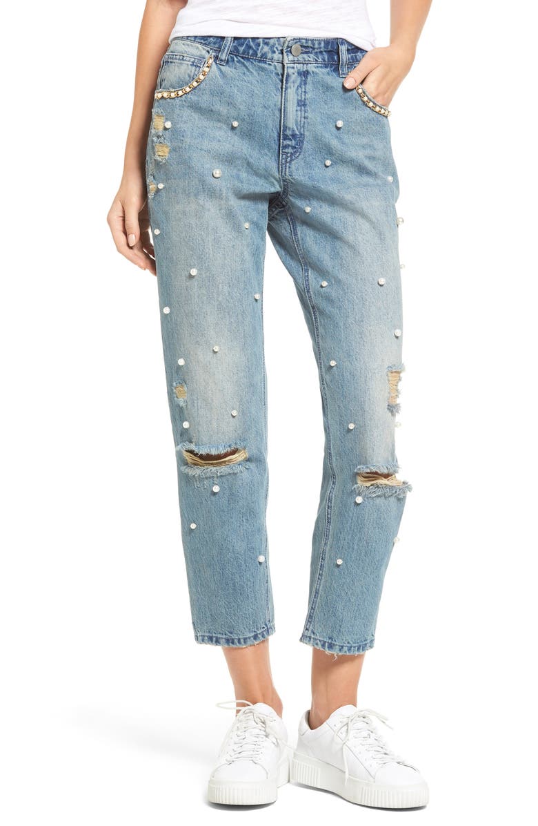 Tinsel Distressed Pearl Boyfriend Jeans, Main, color,