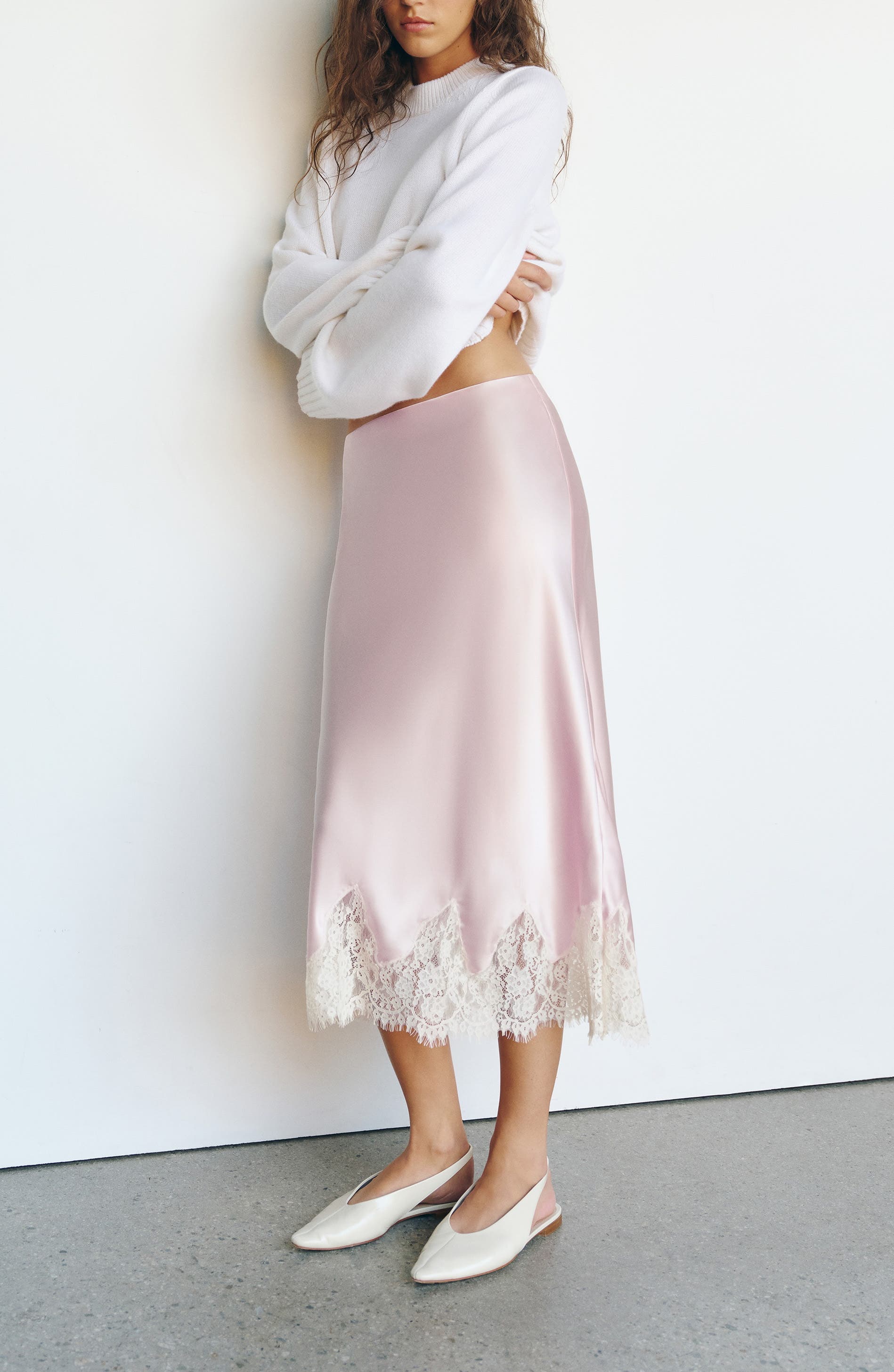 Carolina Lace Trim Silk Midi Skirt (Women) | Nordstrom