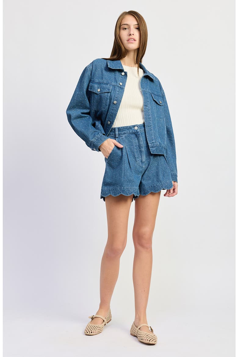 Heidi Scallop Hem Embroidered Jeans Shorts, Alternate, color, MEDIUM WASH DENIM