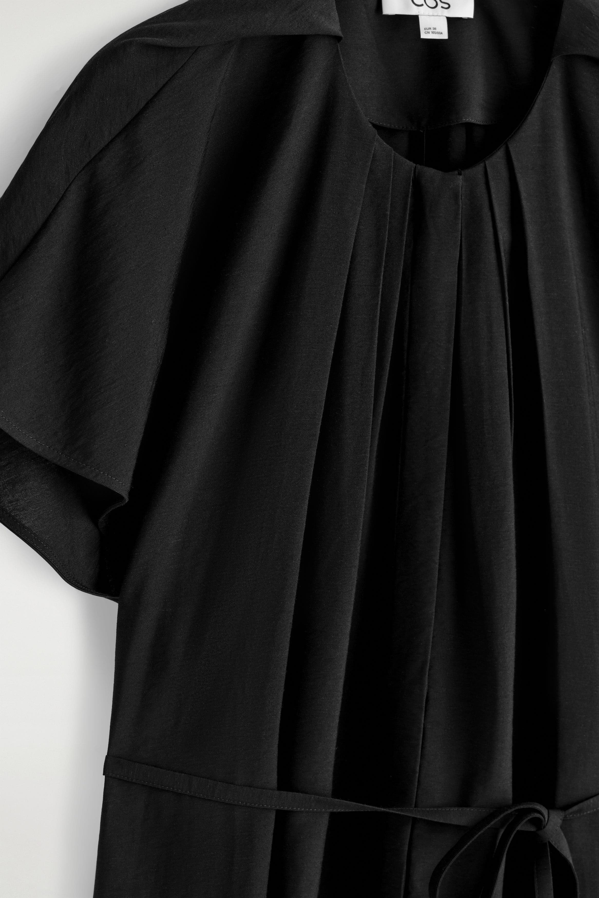 pleated tie belt dress h&m Women's Grey Pleated tie-belt dress