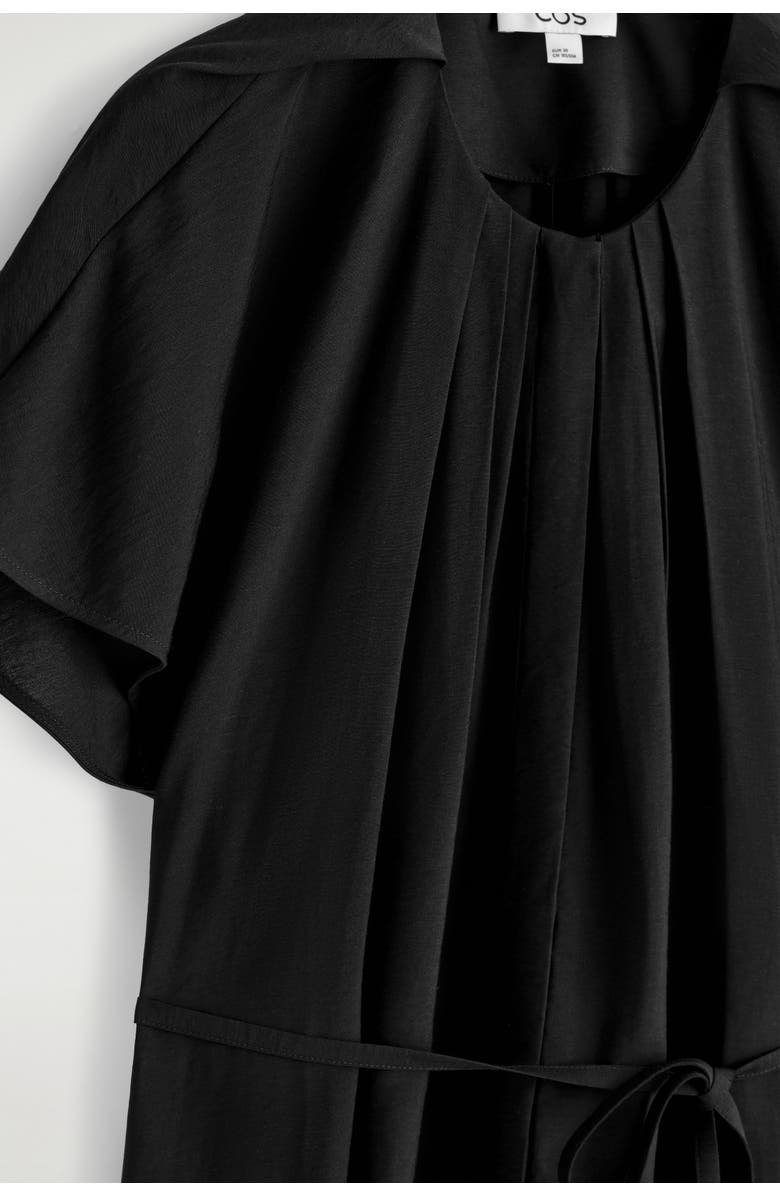 COS Pleated Belted Midi Dress, Alternate, color, Black
