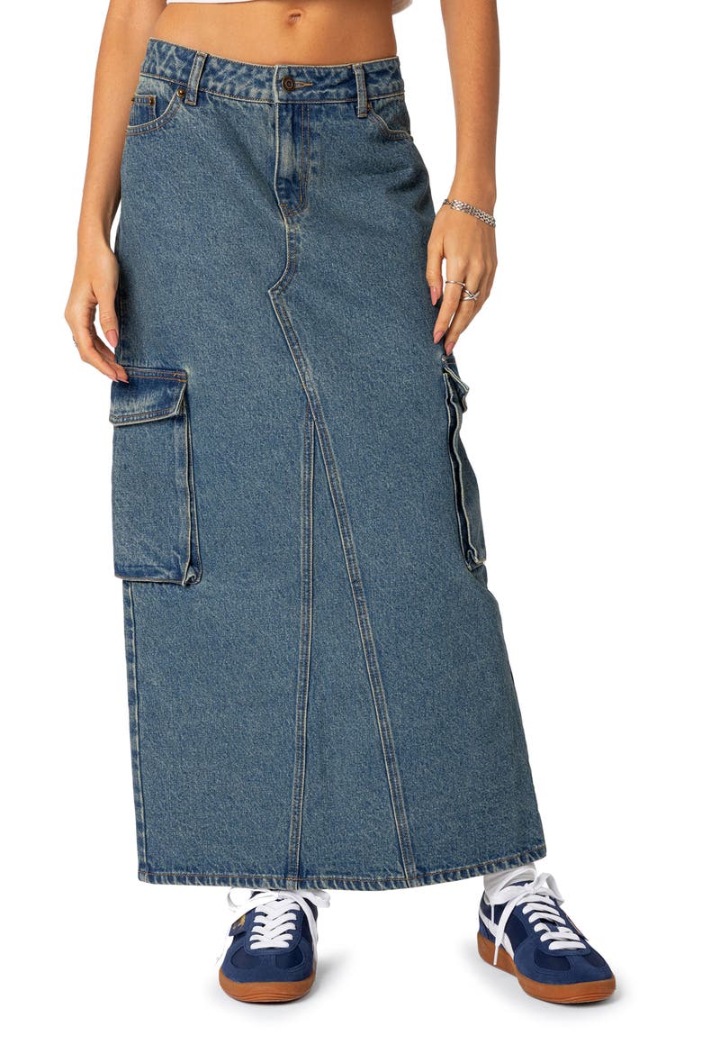 Denim Cargo Maxi Skirt, Main, color, BLUE