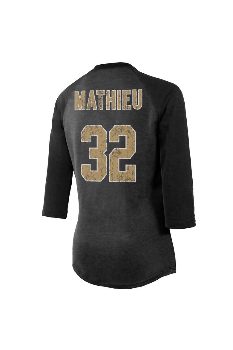 Women's Majestic Threads Tyrann Mathieu Black New Orleans Saints Name & Number Raglan 3/4 Sleeve T-Shirt, Alternate, color, Black